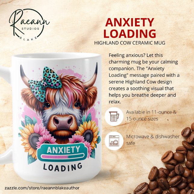 Anxiety Loading Highland Cow Ceramic Mug (Creator Uploaded)