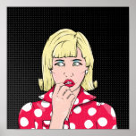 Anxiety Stress pop art Poster<br><div class="desc">A retro comic book style illustration of a woman hiding in the dark,  she appears worried or anxious. Inspired by vintage comic book illustration.</div>
