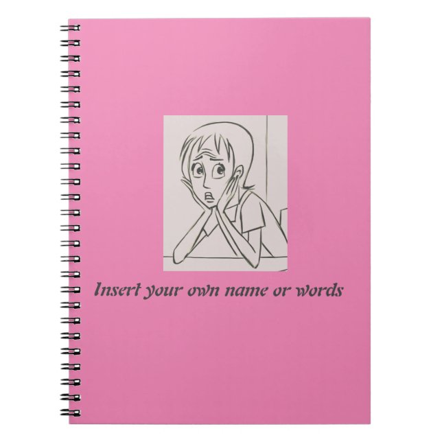 Anxiety Stressed Woman personalised design pink Notebook (Front)