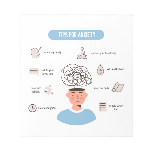 Anxiety Tips Minimal Mental Health Art Notepad (Front)