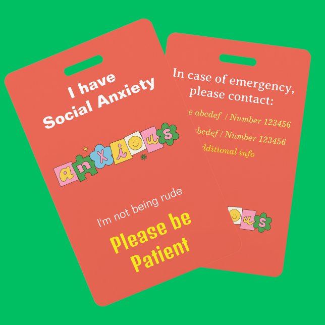 Anxious Anxiety invisible disability lanyard ID Badge (Social anxiety badge)