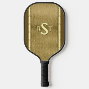 Any 3 Initial Letter Monogram Brushed Metal Brown Pickleball Paddle