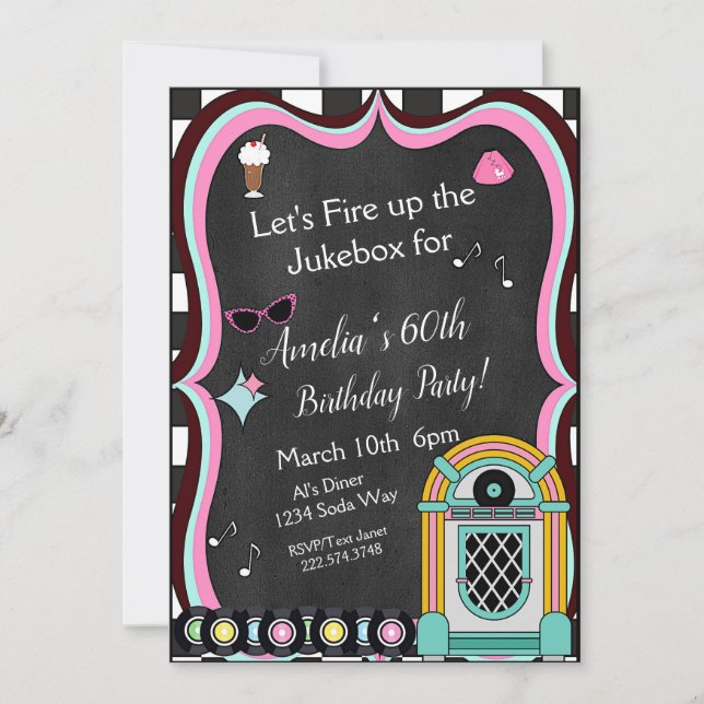 Any Age, 1950's Diner Birthday  Invitation (Front)