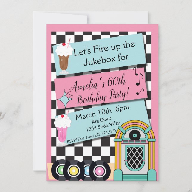 Any Age, 1950's Diner Birthday Invitation (Front)