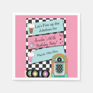 Any Age, 1950's Diner Birthday Invitation Napkin