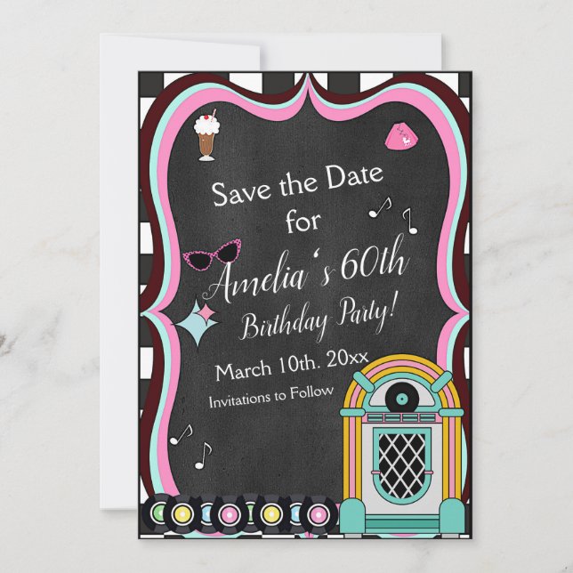 Any Age, 1950's Diner Birthday  Save The Date (Front)