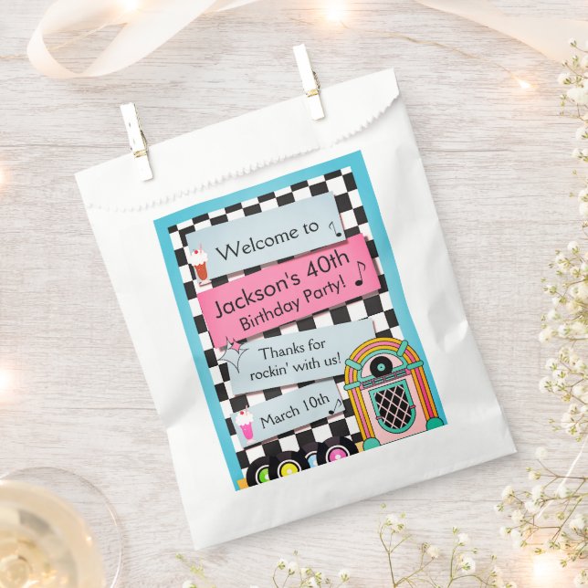 Any Age, 1950's Diner Birthday Thank You Favour Bags (Clipped)