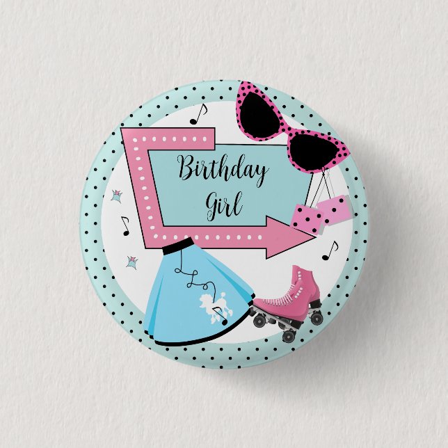 Any Age,1950's Retro Birthday  3 Cm Round Badge (Front)