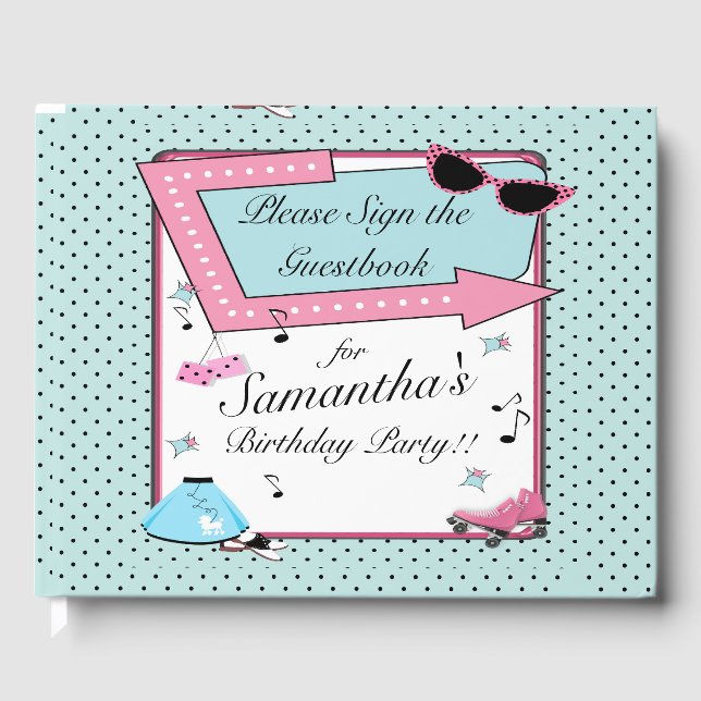 Any Age, 1950's Retro Birthday  Guest Book (Front)