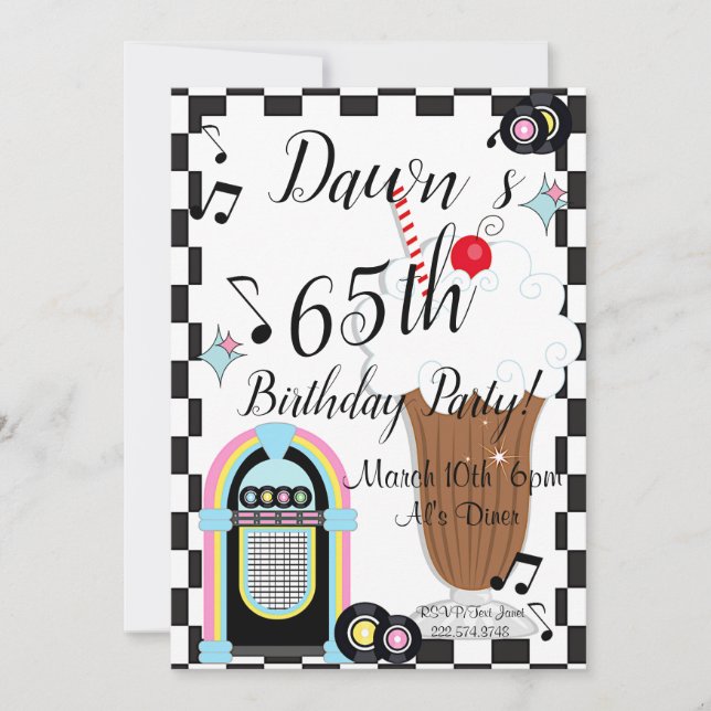 Any Age, 1950's Retro Birthday Invitation (Front)