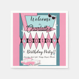 Any Age, 1950's Retro Birthday  Napkin