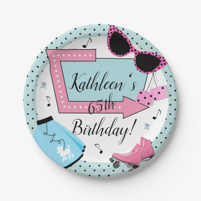 Any Age,1950's Retro Birthday  Paper Plate (Front)