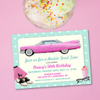 ANY AGE - 1950's Retro Pink Cadillac Birthday