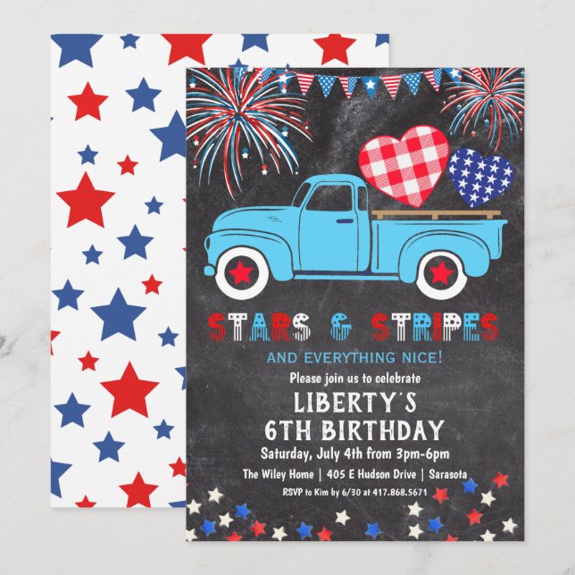 ANY AGE - 4th of July Birthday Party Invitation (Front/Back)