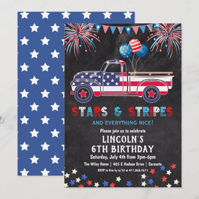 ANY AGE - 4th of July Birthday Party Invitation (Front/Back)