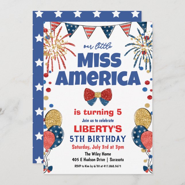 ANY AGE - 4th of July Birthday Party Invitation (Front/Back)
