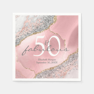 Any Age 50 Fabulous Rose Gold Glitter Birthday Napkin