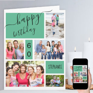 Any Age 5 Photo Collage Jade Personalized Birthday Card