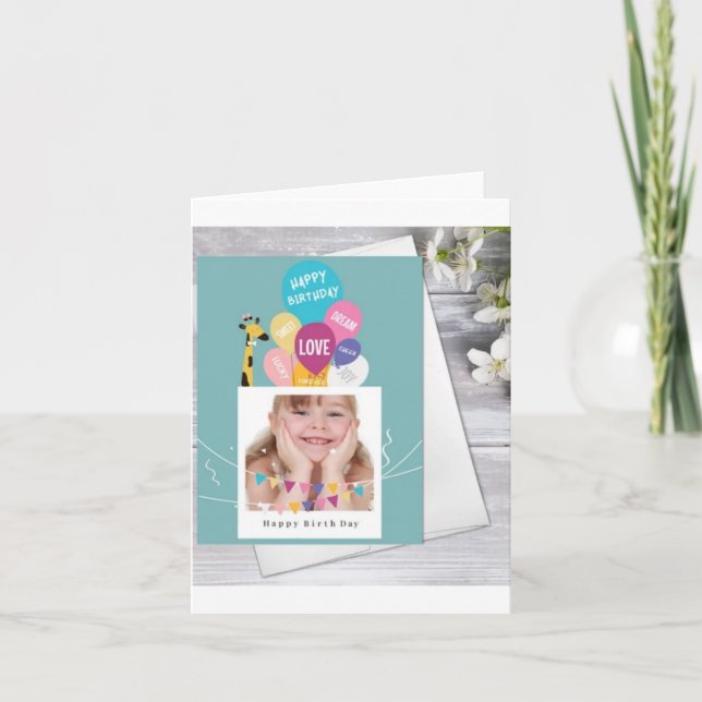 Any Age 5 Photo Collage Turquoise Custom Birthday  Card (Front)