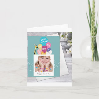 Any Age 5 Photo Collage Turquoise Custom Birthday  Card