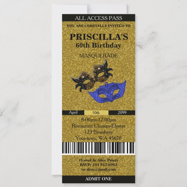 any age, 60th, Invitation Ticket Birthday Woman (Front)