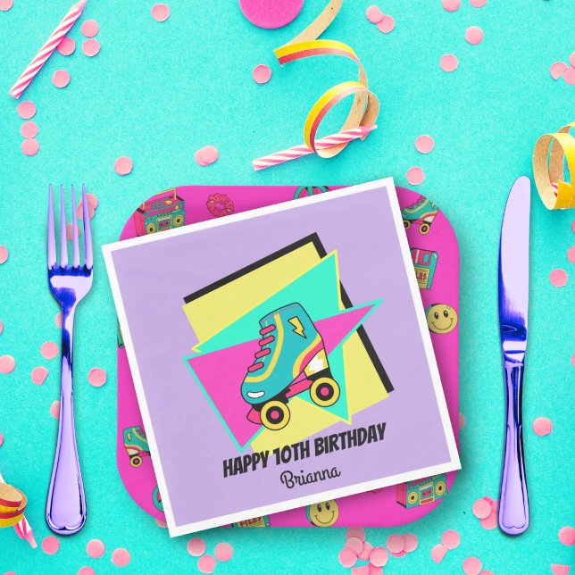 ANY AGE 90's party retro personalised roller skate Napkin (Creator Uploaded)