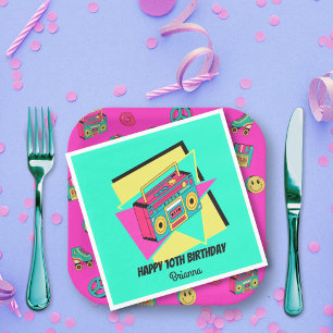ANY AGE 90's party teal personalised boom box Napkin