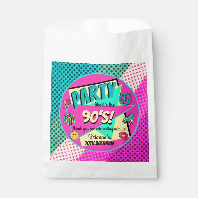 ANY AGE 90's retro birthday party thank you favour Bags (Front)