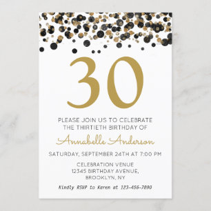 Any Age Adult Birthday Black Gold Glitter Confetti Invitation
