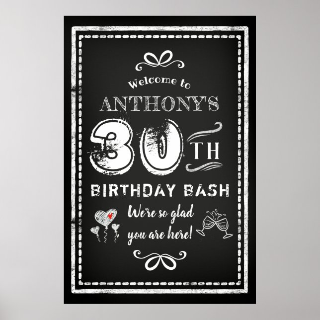 Any Age Adult Chalkboard Birthday Party Welcome Poster (Front)