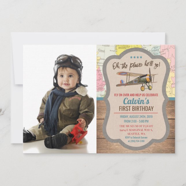 ANY AGE -  Aeroplane Photo Birthday Invitation (Front)