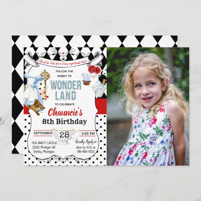 ANY AGE - Alice in Wonderland Birthday Invitation (Front/Back)