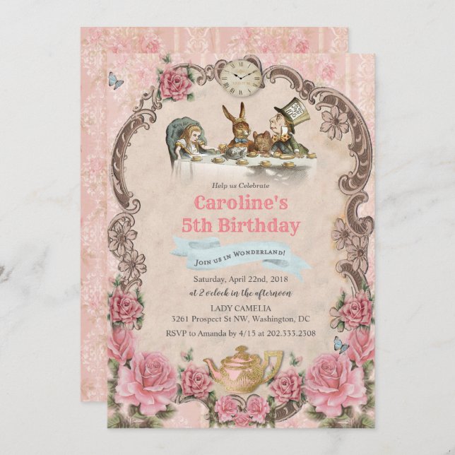 ANY AGE - Alice in Wonderland Birthday Invitation (Front/Back)