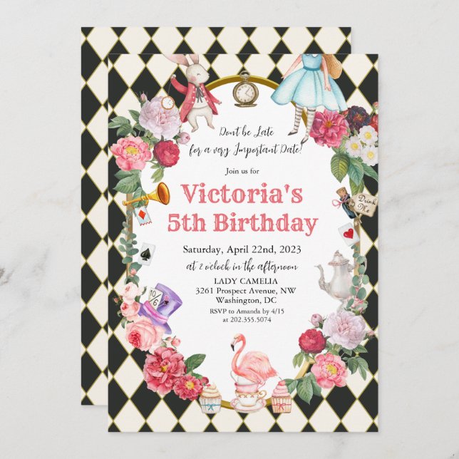 ANY AGE - Alice in Wonderland Birthday  Invitation (Front/Back)