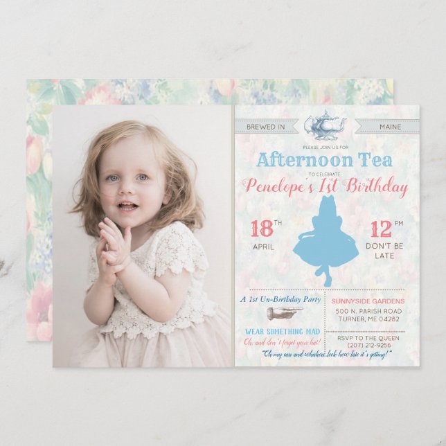 ANY AGE - Alice in Wonderland Tea Party Invitation (Front/Back)