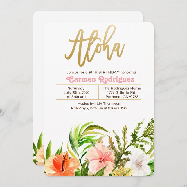 ANY AGE - Aloha Tropical Birthday Invitation (Front/Back)