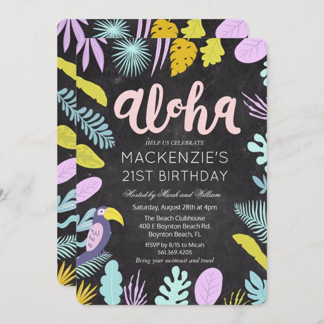 ANY AGE - Aloha Tropical Palm Birthday Invitation (Front/Back)