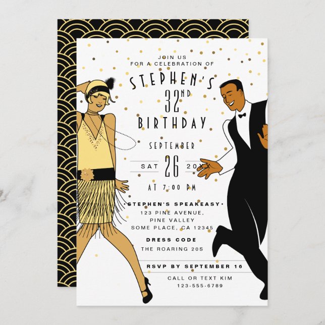 ANY AGE Art Deco/Great Gatsby/1920s Birthday Party Invitation (Front/Back)