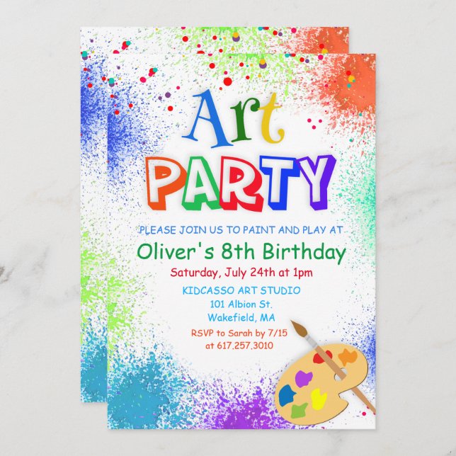 ANY AGE Art Party Paint Party Birthday Invitation (Front/Back)