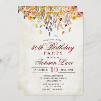 ANY AGE - Autumn Fall Leaves Birthday Invitation