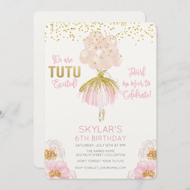 ANY AGE - Ballerina Ballet Birthday Invitation (Front/Back)