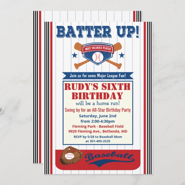 ANY AGE - Baseball Birthday Party Invitation (Front/Back)