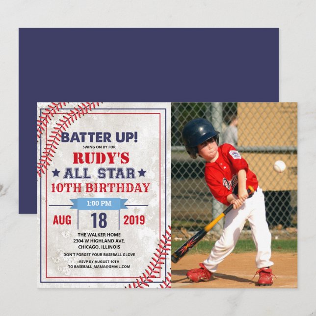 ANY AGE - Baseball Birthday Photo Invitation (Front/Back)