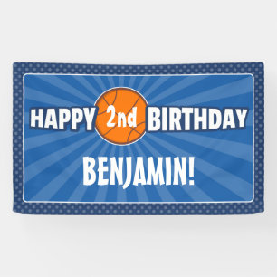Any Age Basketball Blue Birthday Banner