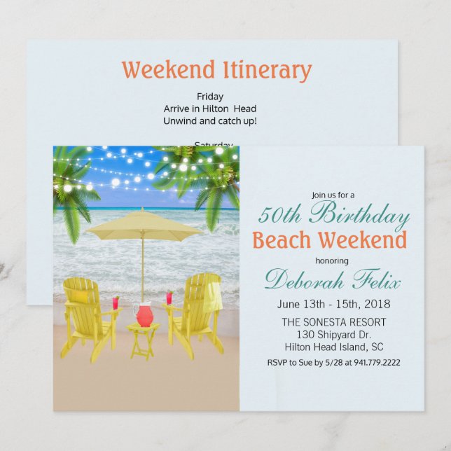 ANY AGE - Beach Weekend Itinerary Invitation (Front/Back)