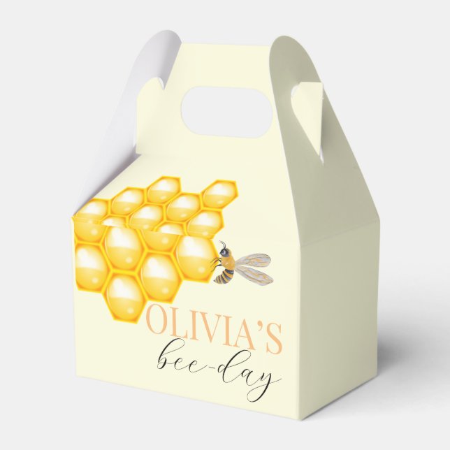 Any age, bee theme birthday  favour box (Front Side)