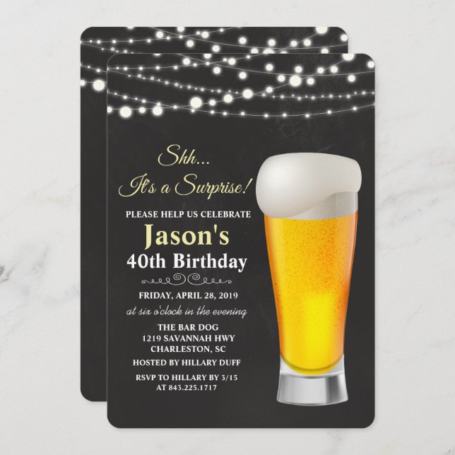 ANY AGE - Beer String Lights Birthday Invitation (Front/Back)