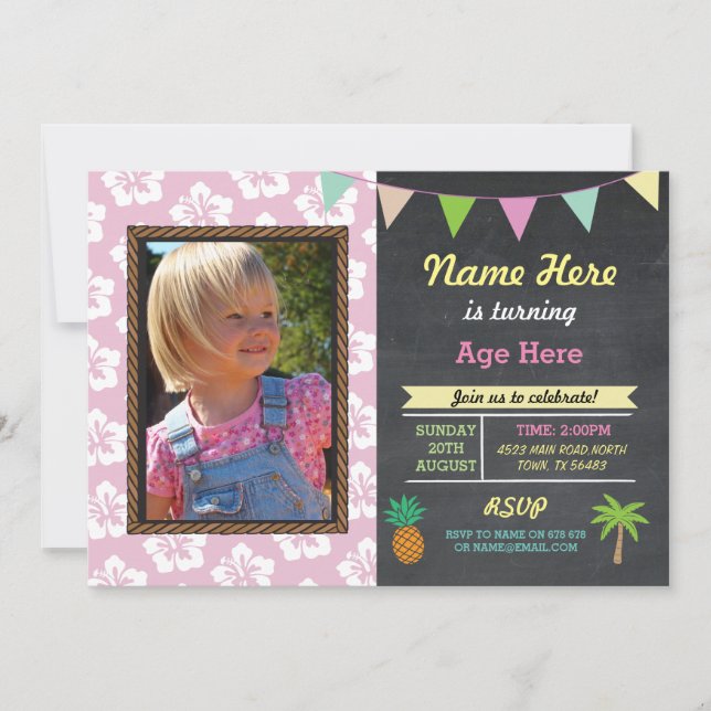 Any Age Birthday Aloha Tropical Photo Party Invite (Front)