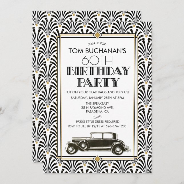 ANY AGE -  Birthday Art Deco Gatsby invitation (Front/Back)