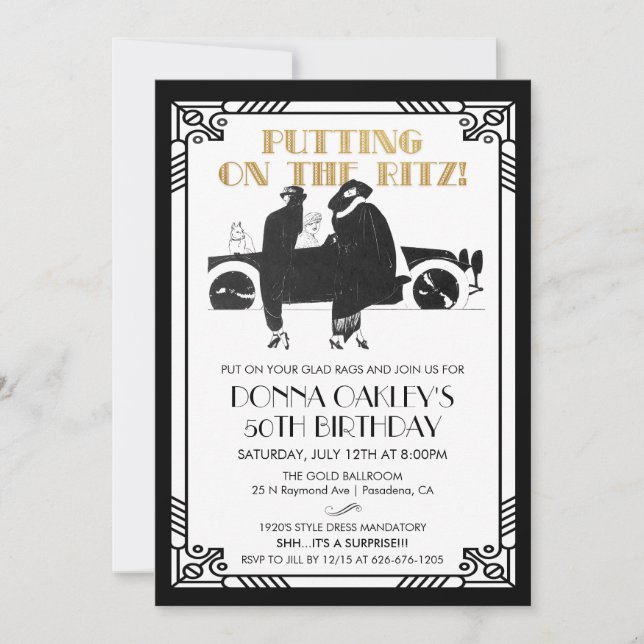 ANY AGE -  Birthday Art Deco Gatsby invitation (Front)